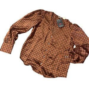 NWT Levi’s Small/Satin/Relaxed Plaid Button-Up “Effortless Essential” Blouse